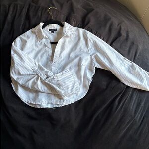 Elegant White Striped Women's Button Down Shirt